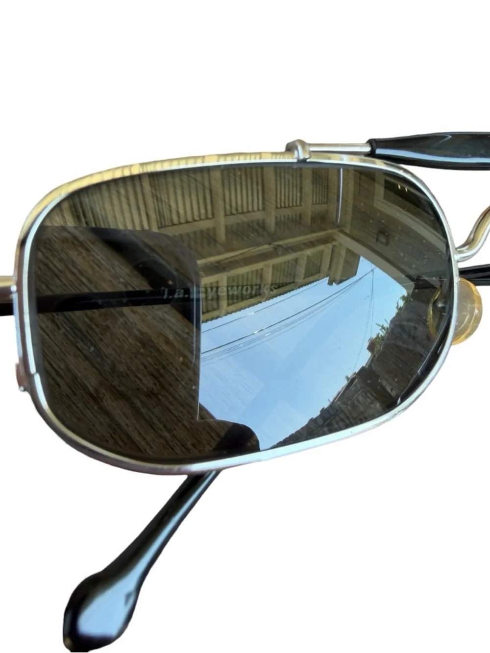 VTG l.a. Eyeworks Pine 405 Silver Black Low Profile Wire Sunglasses Artsy GUC